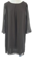 Boohoo Black Floaty Dress Sheer 3/4 Sleeves Womens Occasion size UK 14 BNWT