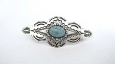 Turquoise blue and silver metal alligator hair clip barrette fine thin hair