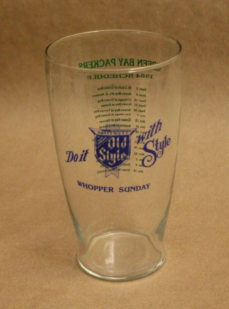 Do It Old Style Whopper Sunday Green Bay Packers 1984 Schedule Large Glass Cup