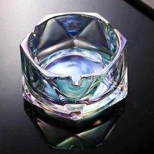 Vintage Cigar Ashtray Cut Crystal Glass Tobacciana Heavy Diamond Decorative Art