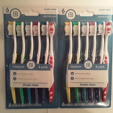 Adult Toothbrushes Set of 2ea Medium 6 Pack Assorted Colors by Brush Buddies 
