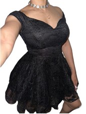 Windsor NEW Black Lace Tulle Skater Off Shoulder Wedding Sexy Witchy Zip Dress S
