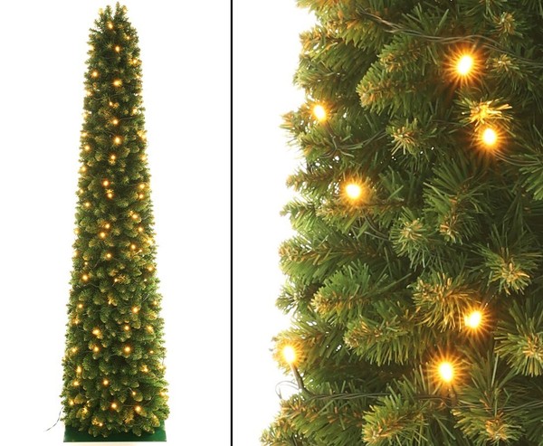 KüNstliche Weihnachtsbaum SäUle Kasan GrüN 150Cm Mit 96 Leds, Schwer Entflammbar-image