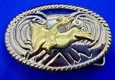 Cowgirls Kids Vintage Cowboy Saddle Bronc Western Two Tone Small Belt Buckle
