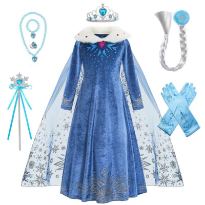 ELEBABY Halloween Costume Elsa Dress Up Girls Book Day Fancy Dress Party Cosplay Outfit