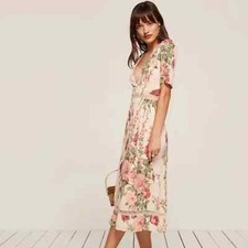 REFORMATION Alina Midi Floral Dress White/Pink 0