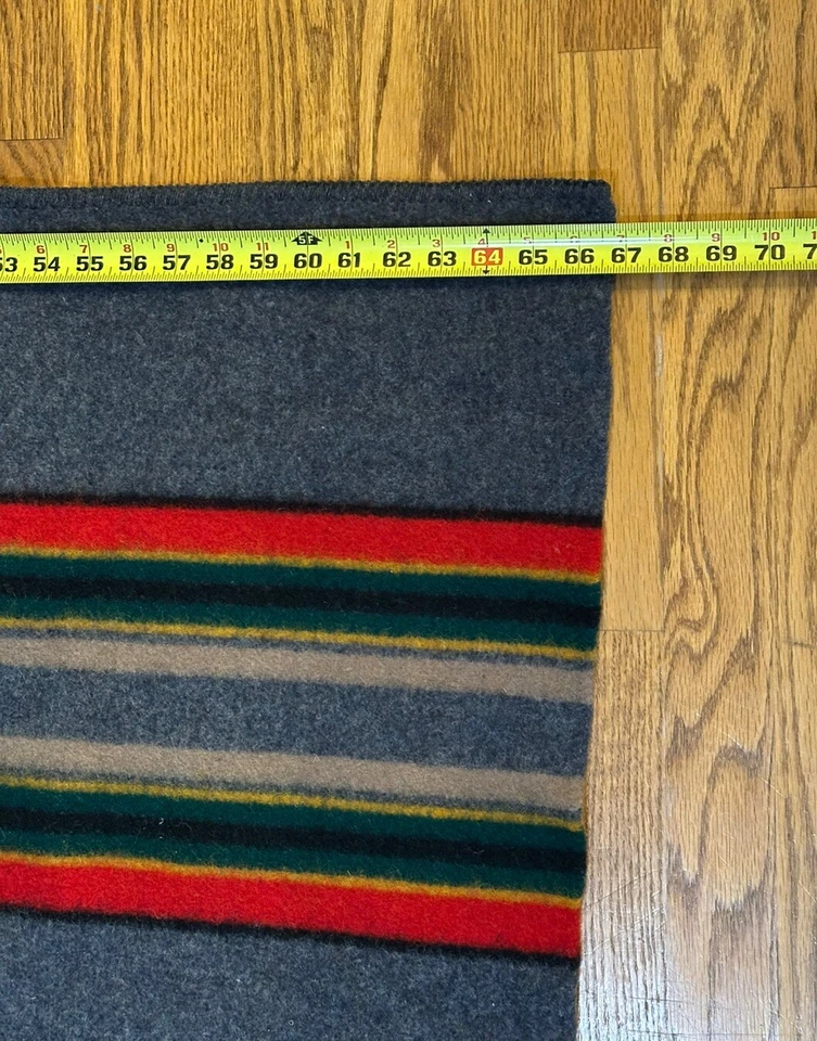 VTG Pendleton Camp Gray w/ Red Green Black Stripes Wool Blanket 67" x 82" NWT - Image 3 of 4