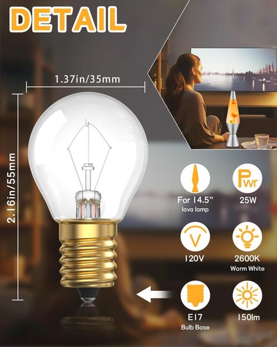 Lava Lamp Light Bulb 4 Pack Bulbs 25W S11 E17 Base Lamp for 14.5 Inch USA Seller - Picture 4 of 5