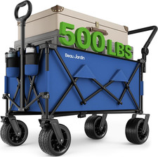 Collapsible Beach Wagon 500 Lbs With All Terrain Wheels Push Handle - Blue