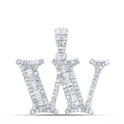 10K Weißgold Baguette Diamant alte englische Blockschrift Initiale mit Anhänger 3/8 ct