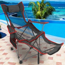 Portable Folding Chair Heavy Duty Steel Lawn Chair w/ Reclining Backrest Angle