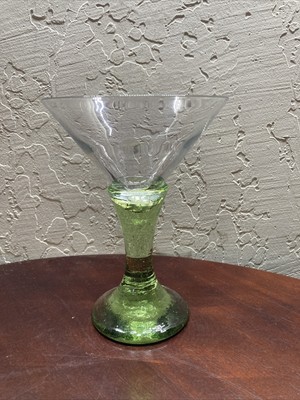 fire and light recycled glass signed Olive Green martini glass Signed