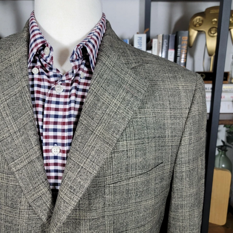 Abrigo deportivo Jack Victor Saks Fifth Avenue para hombre VITALEWOOD beige negro a cuadros 42L Foto 3 de 4