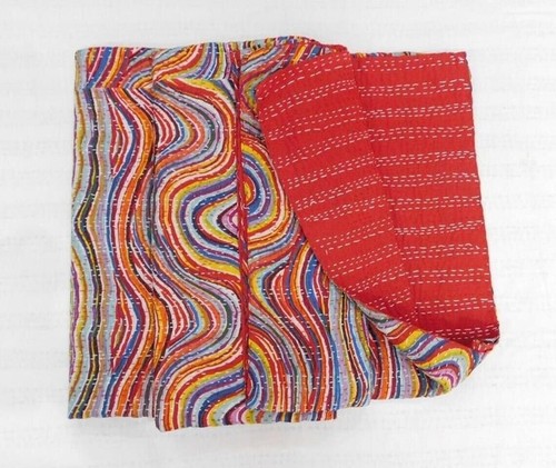 Colourful Handmade Cotton Kantha Quilt Twin Kantha Bedding Coverlet Bedspreads - Picture 2 of 5