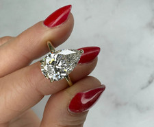 3 Carat Pear Shape E/VVS2 Lab Grown Diamond Engagement Ring 14k YELLOW GOLD