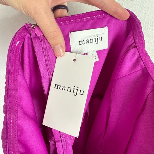 Maniju Neu mit Etikett Damen L Sabina Magenta Lila trägerlos drapiert Mini Brautjungfernkleid - Bild 9 von 13