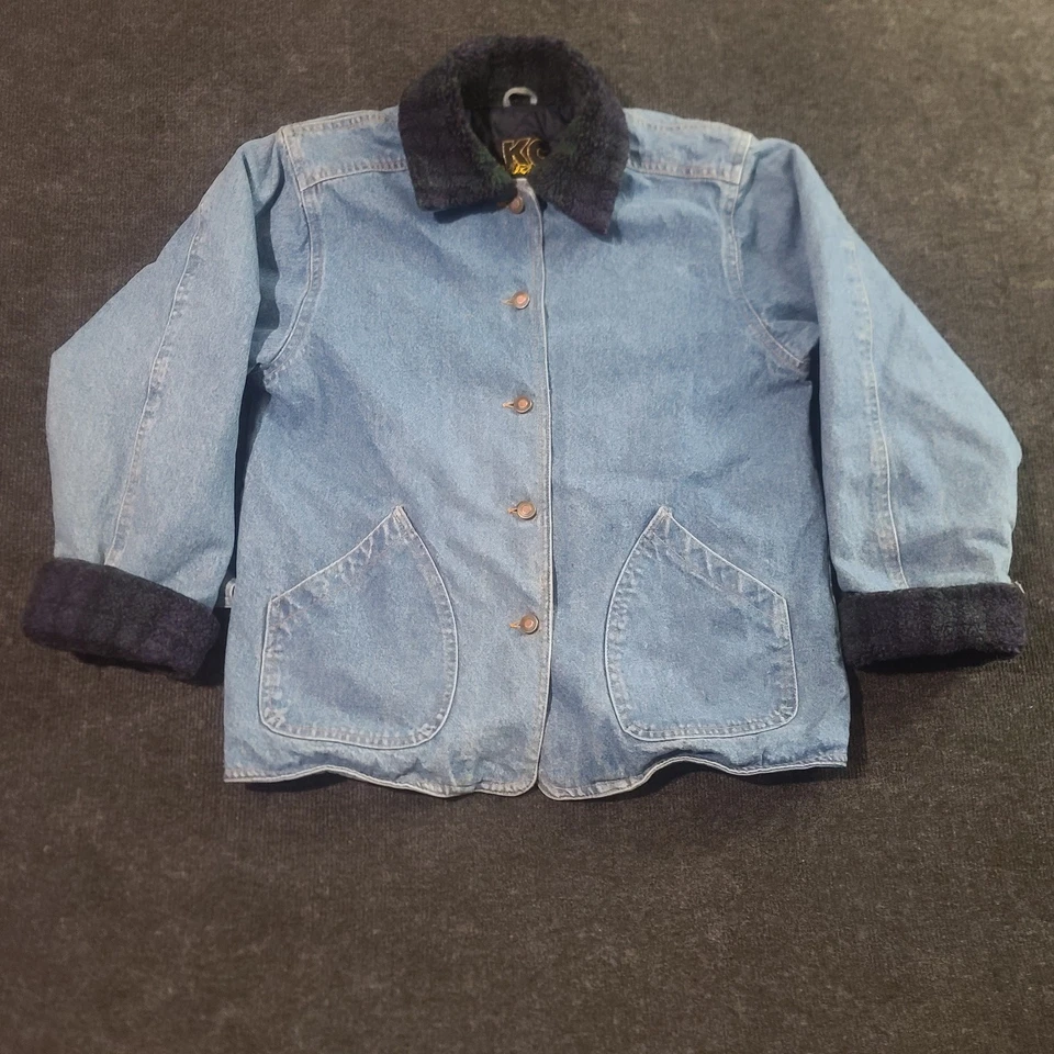 Vintage KC Collections Denim Jean Barn Jacket Quilted Lining Collar Med - Image 2 of 4