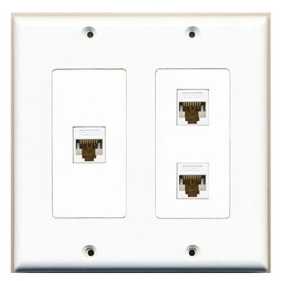 RiteAV - 3 Port Cat6 Ethernet White - 2 Gang Wall Plate