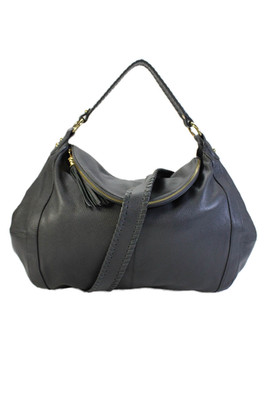 Onna Ehrlich Womens Leather Zippered Shoulder Handbag Gray Size Large