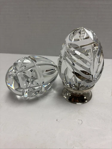 2 Waterford Crystal Annual Egg Crystal Egg w/ Base VTG Paperweight