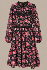 Nine West Black Floral A-Line Midi Dress High Neck Long Sleeve Lace Zip 18 NWT