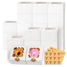 ZYFOTZUN 26pcs White Cookie Boxes with Window, 4x4x2.5 Inches Small Bakery Bo...