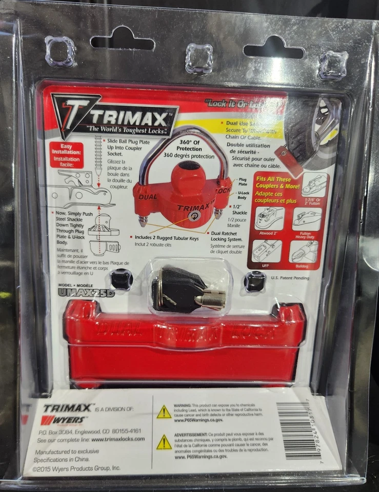 Acoplador de remolque TriMax y bloqueo en U rojo (talla única) Foto 2 de 2