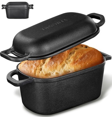 YAGONTE 4.6 Quart Oval Dutch Oven Bread Baking Cast Iron Bread Pan Lid Sourdough