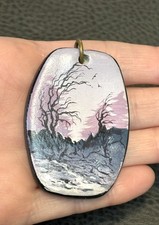 Thomas Olson Hand Painted Landscape Trees Signed Vintage Seattle Artist Pendant