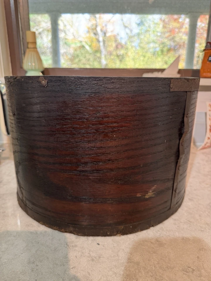 Antiguo cubo de madera de grano de General Store pátina oscura 13,5" x 9" Foto 3 de 4