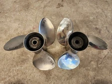 PAIR OF 14 3/4" X 19P SOLAS SS PROPELLERS, OMC EVINRUDE JOHNSON, P10703 P10704