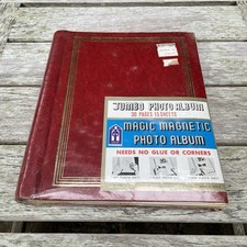 Vintage 30 Page Magic Magnetic Sheets Photo Album Sealed Red Marbled Gold Accent