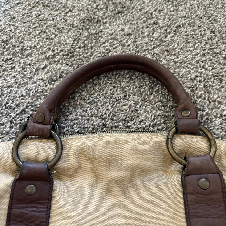 Vintage Rugby Ralph Lauren Khaki Canvas & Leather Small Duffle Tote Bag Monogram - Image 3 of 4