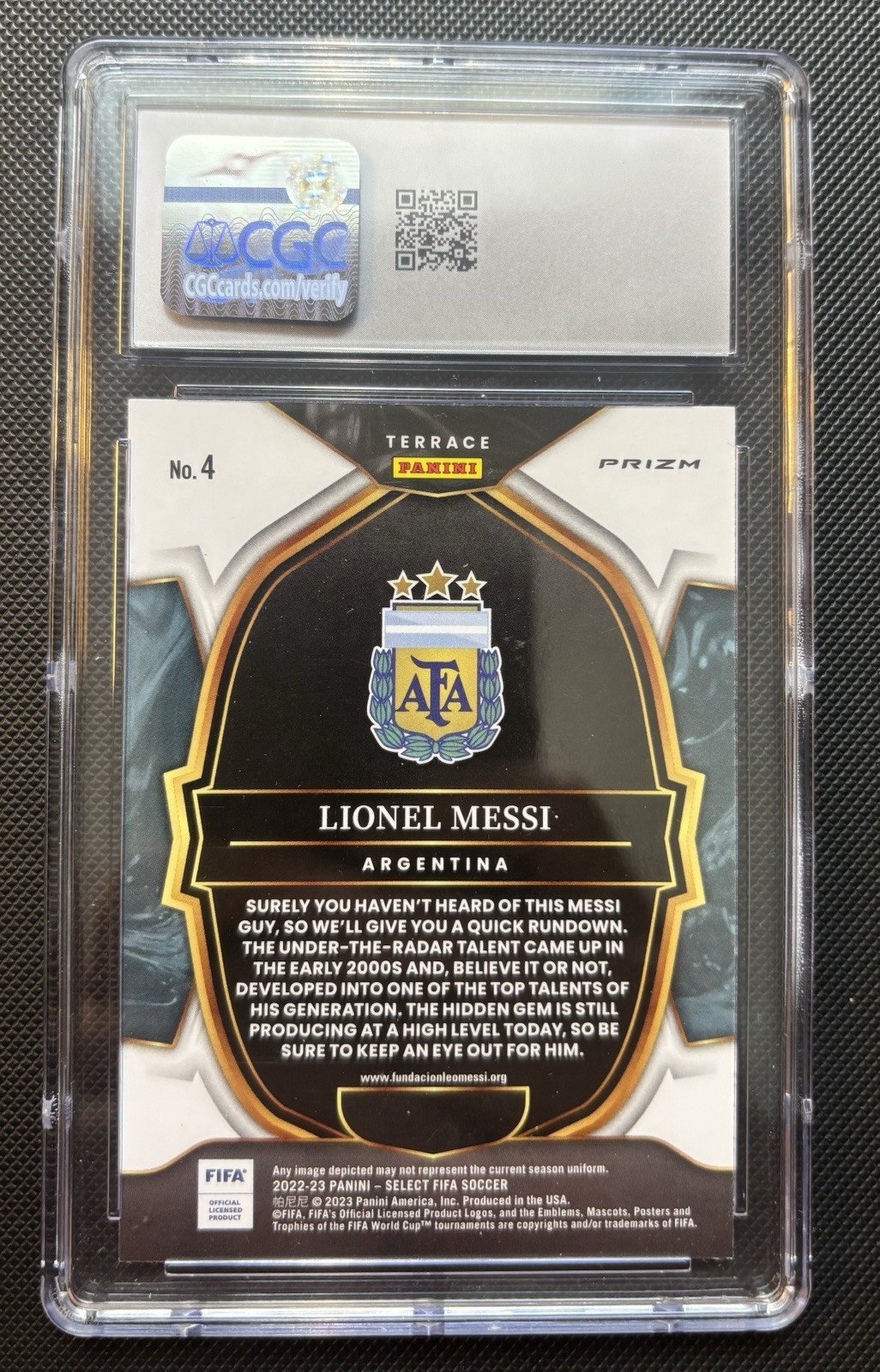 2022-23 Select FIFA Lionel Messi SIlver Prizm PSA 10 Gem Mint #4 World Cup Year! view 2