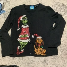 Michael Simon Dr Seuss Grinch Holiday Sweater Cardigan Size M Christmas