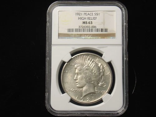 1921 P Peace Dollar High Relief NGC MS 63 Low Mintage 90% Silver