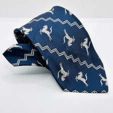 Vintage 70s Navy Blue Horse Motif Woven Super Wide Necktie