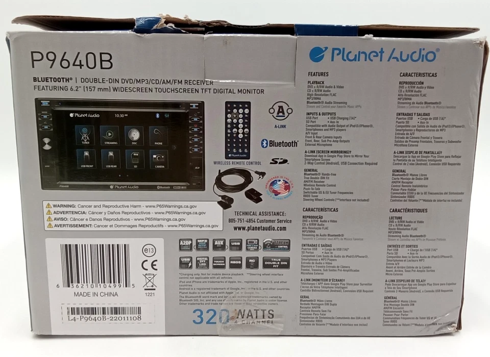 Planet Audio Dual Din DVD/MP3/CD/AM/FM/ Receiver P9640B Open Box - Image 3 of 4