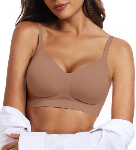 Womens Push Up Everyday Bras Comfortable Wireless Bralettes V Neck Seamless B...