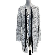 GAP Black Geometric Wool Knit Open Front Cardigan Sweater S Cozy Cottagecore