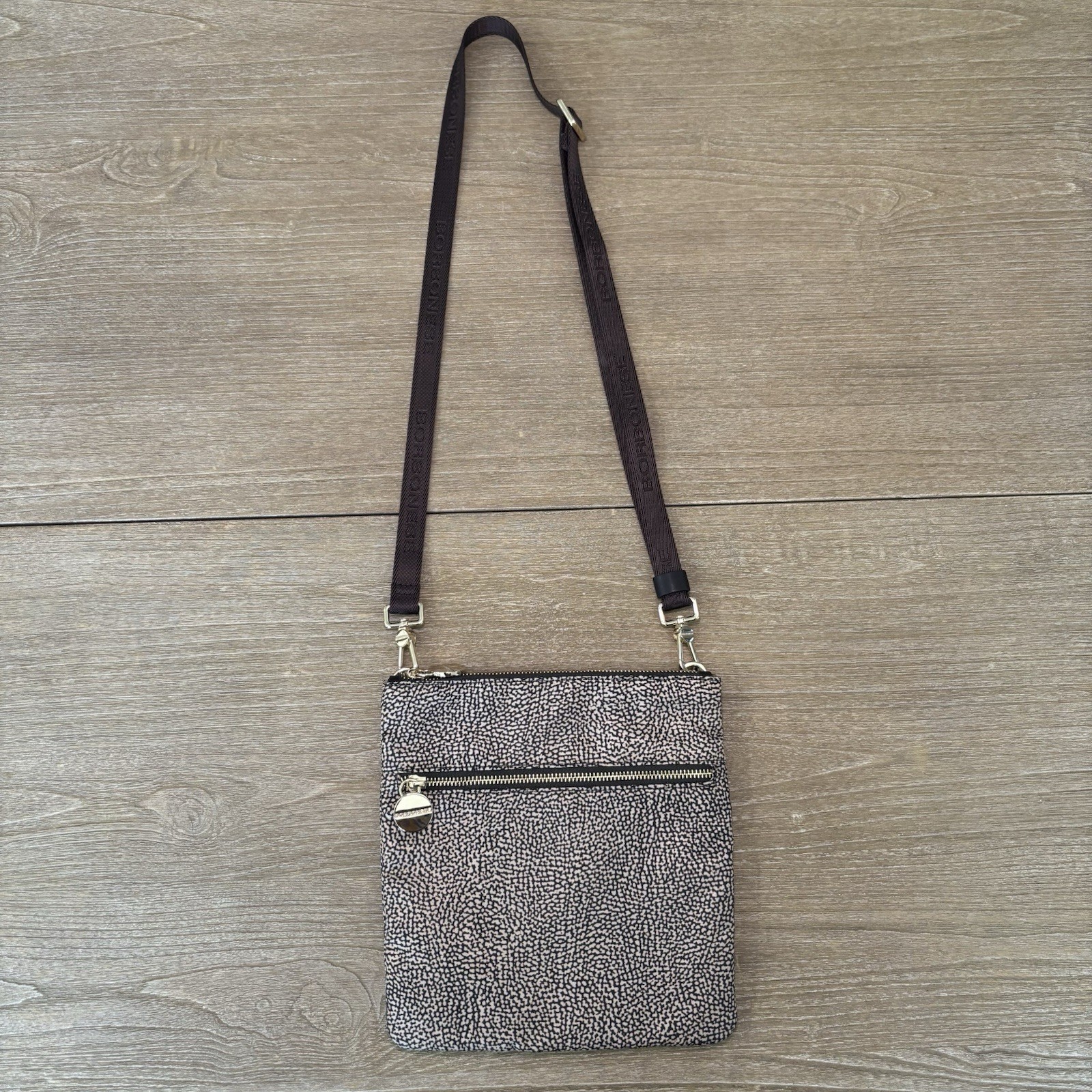 Borsa Borbonese Tracolla Slim Tracolla Nylon con Dettagli in Pelle 9" x 9,5"