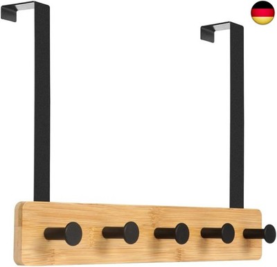 JSVER Türgarderobe Bambus,Türhakenleiste zum Aufhängen Universell mit 5 Haken, T