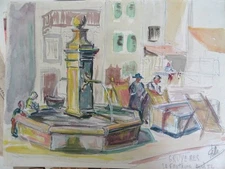 ORIGINAL WATERCOLOR XX° LANDSCAPE MOUNTAIN GRUYERES HAUTE SAVOIE FRENCH SCHOOL