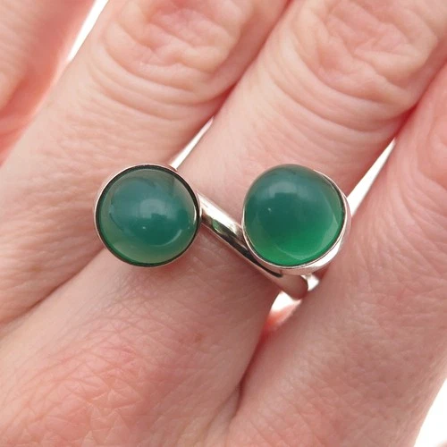 Niels Erik From 925S Sterling Vintage Denmark Green Onyx Adjustable Ring Size 8