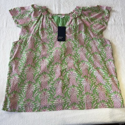 Crown & Ivy Raglan Sleeve Printed Top Pink Green Pineapple Womens XL NWT Peasant