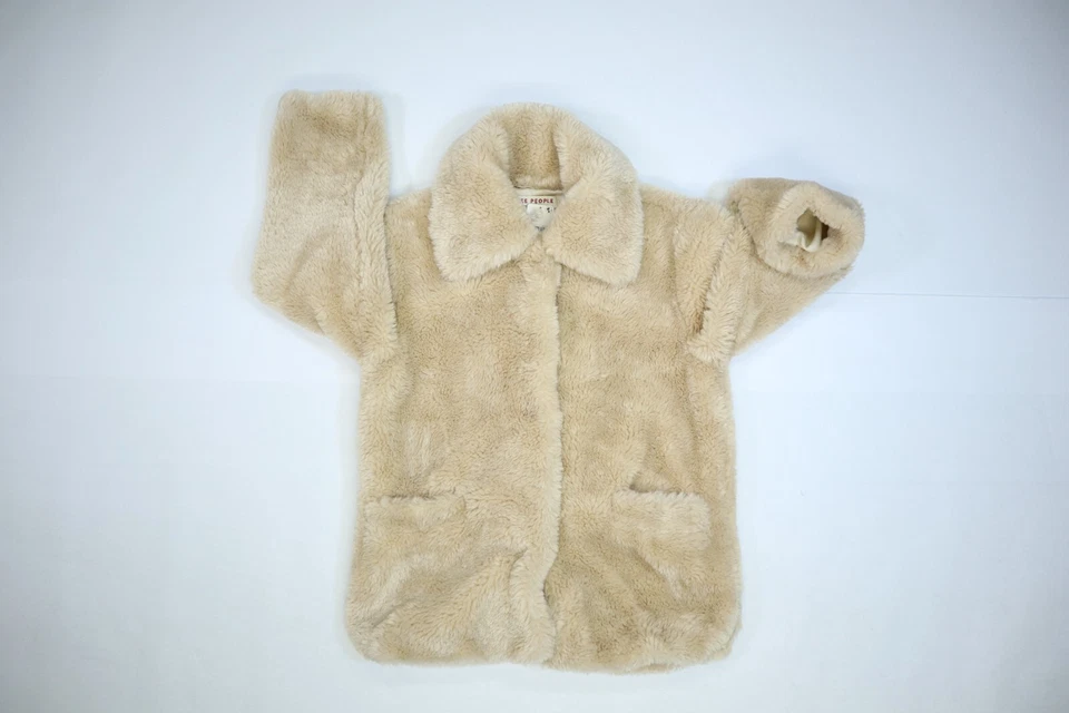 Free People Pretty Perfect Faux Fur Coat Cozy Soft Snap Button Tea Tan Womens M - Image 3 of 4