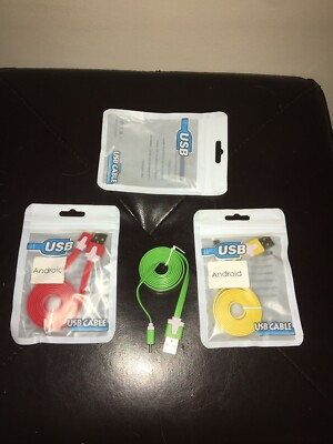 3' USB Cable Android Phone Charging Cord, 3 Pack,  Multi Color FREE SHIPPING USA