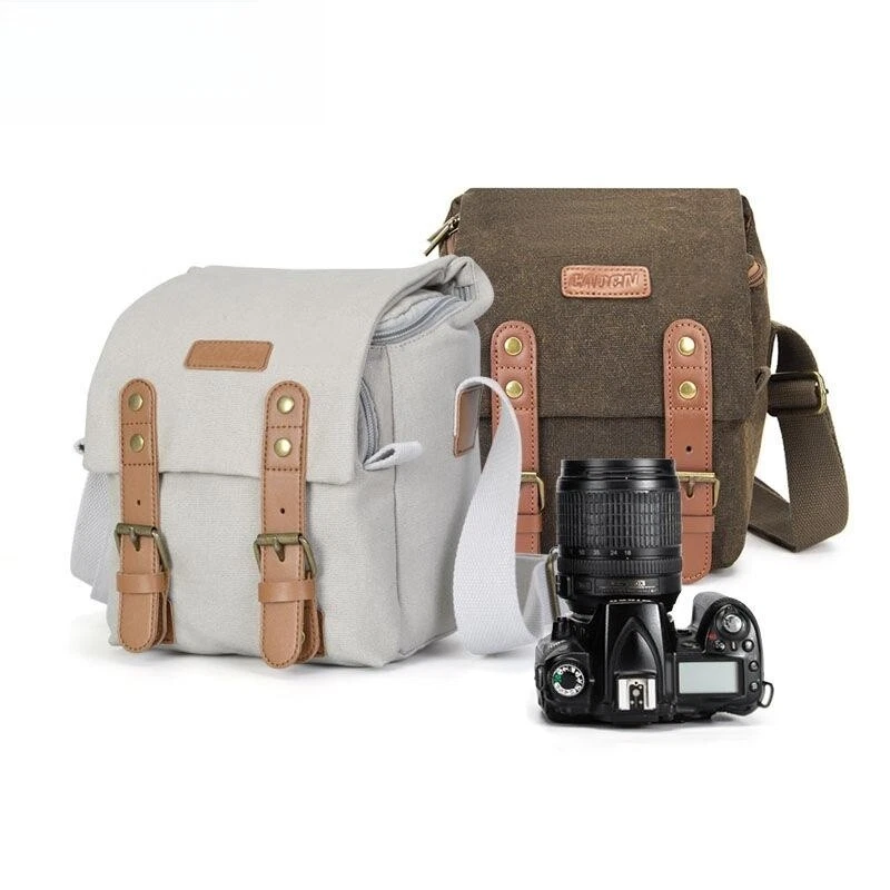 DSLR Canvas Camera Bag Waterproof Anti Theft Messenger Bag For Canon Nikon Sony