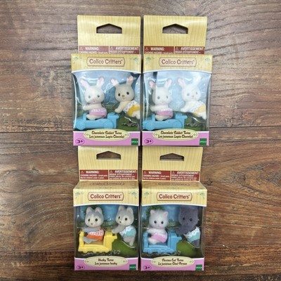 Calico Critters Twins Persian Cat Chocolate Rabbit (2) Husky Dog Twins Lot NEW