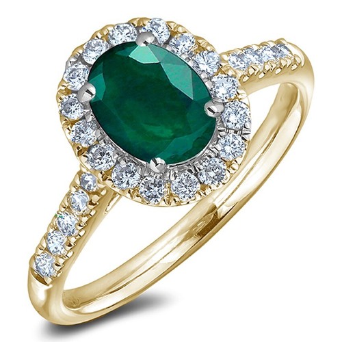 Bague De Fiançailles En émeraude Naturelle Ovale 14K Or Massif - Style Art Nouveau, Taille 8